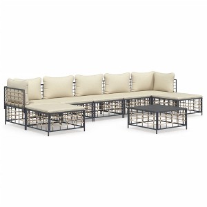 vidaXL 8 Piece Patio Lounge Set in Anthracite Poly Rattan - Outdoor Furniture with Cushions, Comfortable Seating, Sturdy Table, and Modular Design - 1 of 4