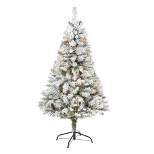 Nearly Natural 5' Flocked White River Mountain Pine Prelit LED Artificial Christmas Tree with Pinecones