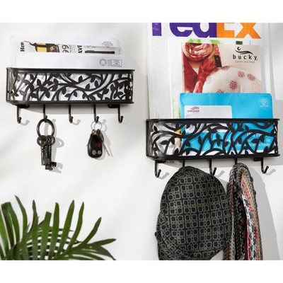 Dark Gray Medium Iron Wall Mounted Mail and Key Organizer