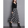 Women's Wool Plaid A-Line Skirt - Winter Warm Elastic Waist Pleated Long Skirt Black2 - 2 of 4