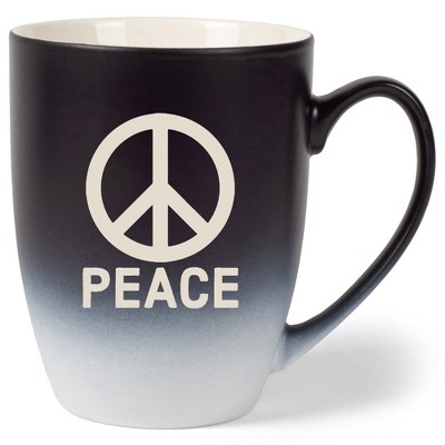 100 North Black and White Two Toned Ombre, 10 Ounce, Comfortably Fits Your Hands, Ceramic Tea Coffee Cup Mug, Peace Sign