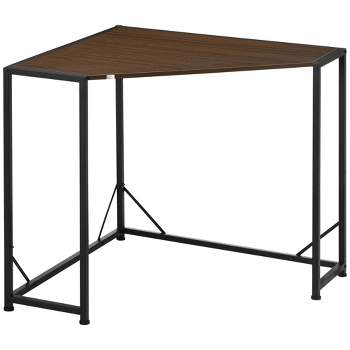 HOMCOM Space-Saving Small Corner Desk & Triangle Vanity Table, Computer Desk with Metal Frame, Writing Desk Corner Office Desk Workstation