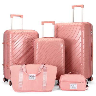 Karl Home Luggage Sets 5 Piece Hardside Hard Shell Travel Suitcases with TSA Lock Pink