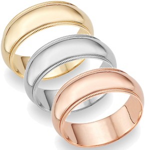 Pompeii3 10mm Milgrain Plain High Polished Dome Wedding Band 10k White, Yellow, Rose Gold - 1 of 4