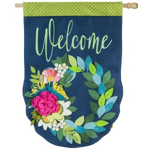Evergreen Flower Garden House Burlap Flag - 1 of 4