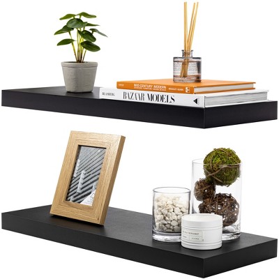 Black Faux Wood Floating Wall Shelves Set of 2