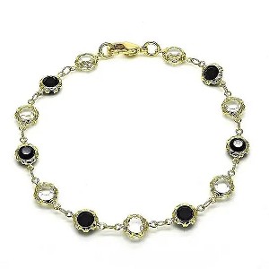 RMZ GOLD NYC 18K Gold Filled Ankle Bracelet – Black & White Round Swarovski Crystals - 1 of 1