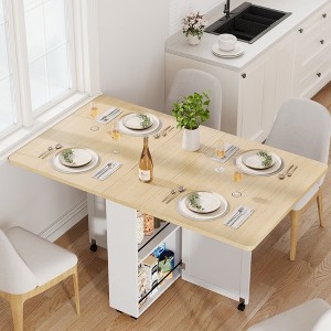 Folding Dining Table with Drawer and Storage, Folding kitchen Table with 6 Wheels, Suitable for Kitchens, Apartments, Small Spaces - 1 of 4