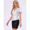 INSPIRE CHIC Women's Summer V Neck Ruffle Short Sleeve Shiny Metallic Wrap Blouse - 4 of 4