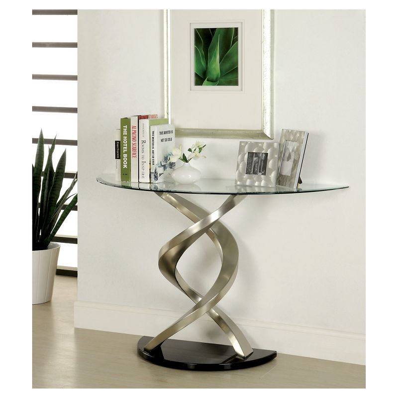 Kelsi Modern Twisting Glass Top Sofa Table Satin Plated/Black - HOMES: Inside + Out, 3 of 5