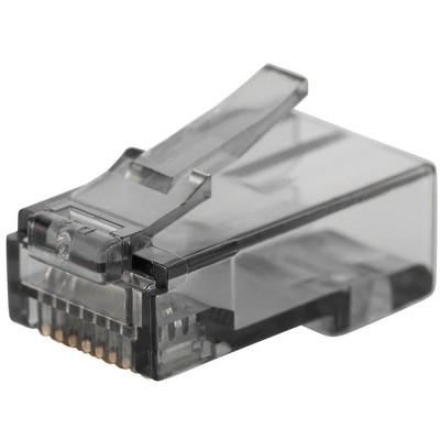 Monoprice 8P8C RJ45 Plug With Inserts For Solid Cat6 Ethernet Cable - Black (100 pcs/pack) Gold Plated Contacts