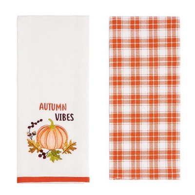 The Lakeside Collection Autumn Harvest Embroidered Set of 2 Kitchen Towels - Autumn Vibes