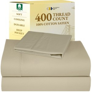 Cotton Sheets Set - Softest 400 Thread Count Bed Sheets, 100% Cotton Sateen, Cooling, Deep Pocket by California Design Den - 1 of 4
