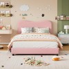 Homhougo Twin Bed Frame for Kids with Velvet Upholstered Headboard, Cute Low Profile Platform Bed for Girls and Boys Pink - 4 of 4