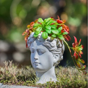 Antique Lady Head Planters Pot Cement Gray Face Planter Statue Planter For Home Décor,Garden Statue-The Pop Home - 1 of 4