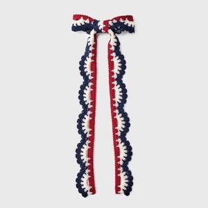 Americana Knitted Hair Bow Barrette - Red/White/Blue - 1 of 3