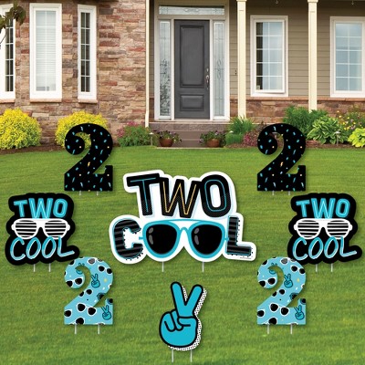 Big Dot of Happiness Two Cool - Boy - Yard Sign and Outdoor Lawn Decorations - Blue 2nd Birthday Party Yard Signs - Set of 8