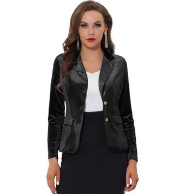 INSPIRE CHIC Women's Notched Lapel Vintage Office Button Front Velvet Blazer