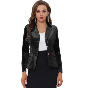 INSPIRE CHIC Women's Notched Lapel Vintage Office Button Front Velvet Blazer - 1 of 4