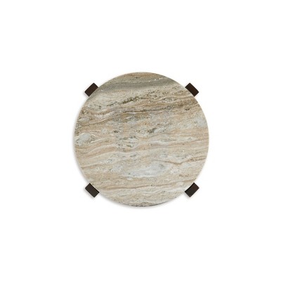 Round Brown Mango Wood and Marble End Table
