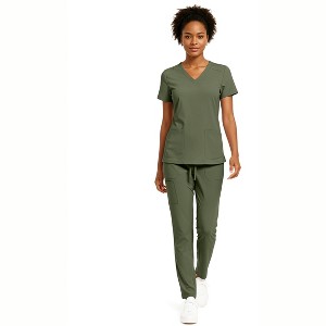 Hey Collection Women’s 5-Pocket Medical Scrub Set – V-Neck Top & Straight Leg Pants, Comfortable Flexible Nursing Uniforms - 1 of 4