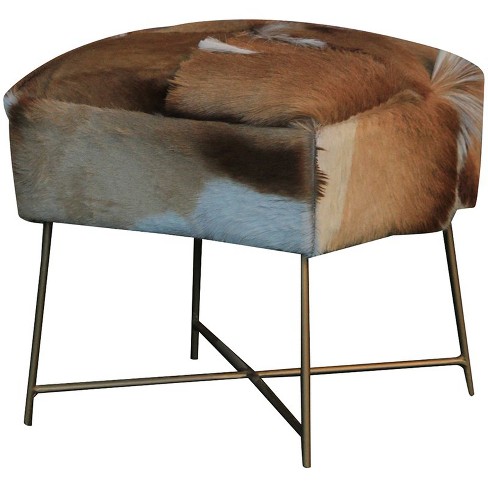Wood The New Traditional Cow Print Hide Vanity Stool In Nutmeg Brown Renwil Target