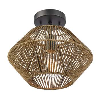 Terra 1-Light Matte Black Flush Mount Ceiling Light with Natural Twine Shade - Globe Electric