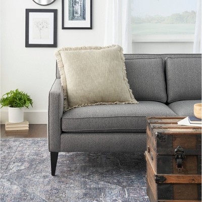 Taupe Stonewash Cotton Throw Pillow with Fringe Edges, 22" x 22"