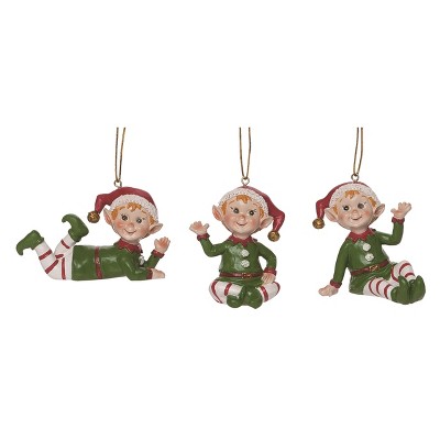 Transpac Resin Bright Elf Ornament Set of 3 Christmas Home Decorations