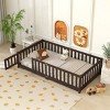Twin Floor Bed with Fence and Door, Wood Montessori Toddler Bed for Kids, Low Platform Safety Guardrails for Transition-Baofuwish - 3 of 4
