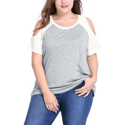 Agnes Orinda Women's Plus Size Contrast Raglan Sleeves Cold Shoulder Casual Blouses