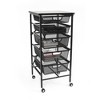 Origami Wheeled Folding Steel 5 Drawer Mesh Storage Kitchen Cart Wood Top Black