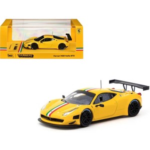 Ferrari 458 Italia GT3 Yellow with Italian Flag Stripes "Road64" Series 1/64 Diecast Model Car by Tarmac Works - 1 of 4
