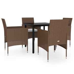 vidaXL 5 Piece Patio Dining Set with Cushions Brown and Black - 31.5" Table Length 4 Items - 1 of 4