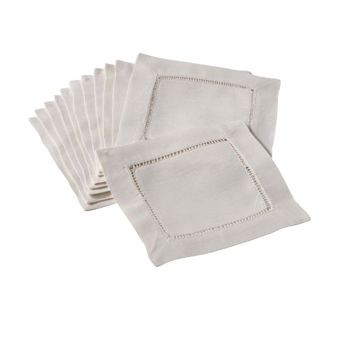 12 x 12 Hemstitched White Linen Tea Napkins