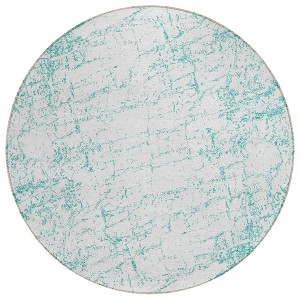 Teal Blue And Ivory Abstract Washable Indoor Outdoor Area Rug - 1 of 4