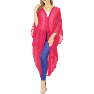 LA LEELA Women's Open Front Beach Solid Sheer Button Down Duster Swimsuit Cover up Casual Summer Duster Beachwear Cardigans for Women - 1 of 4