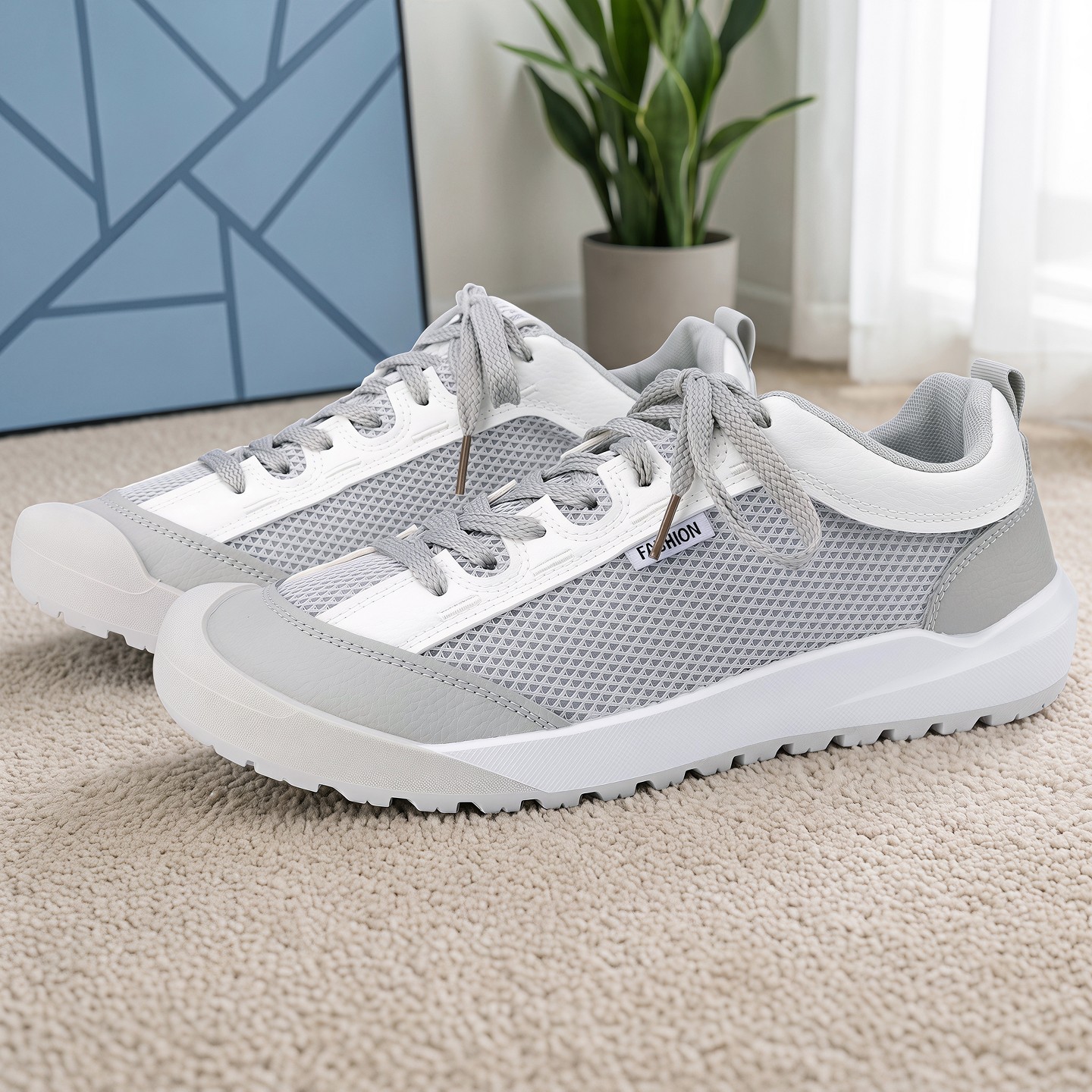 Мужские кроссовки BLISSFUL STEP Breathable Mesh Lightweight Casual Fashion Sneakers 11 White Gray, цвет: Белый — фото 3