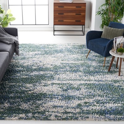 Green and Beige 8' x 10' Abstract Shag Area Rug