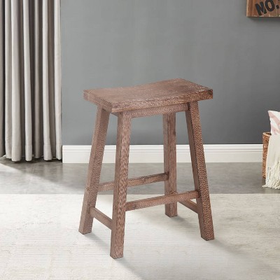 Gray Backless Saddle Style Wooden Counter Stool