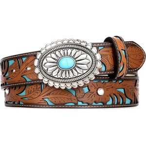 Vintage Western Leather Belt with Turquoise Concho Buckle for Cowgirls Belt, A Vintage, Buckle, Concho, Turquoise, Old Pawn  main image 4