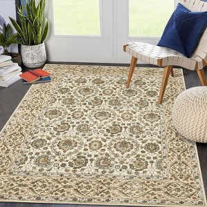 Coolmee Washable Area Rugs Vintage Printed Accent Rug Non-Slip Oriental Throw Rugs, Farmhouse Low Pile Rugs for Bedroom Living Room - 1 of 4