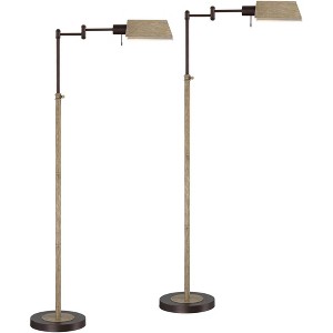 Regency Hill Jenson Farmhouse Rustic 54" Tall Standing Floor Lamps Set of 2 Lights Swing Arm Pharmacy Adjustable Metal Bronze and Faux Wood Finish - 1 of 4