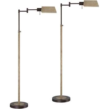 Regency Hill Jenson Farmhouse Rustic 54" Tall Standing Floor Lamps Set of 2 Lights Swing Arm Pharmacy Adjustable Metal Bronze and Faux Wood Finish