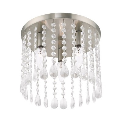 Elegant Elizabeth Brushed Nickel 3-Light Crystal Ceiling Mount