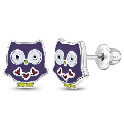 Girls' My Owl Friend Screw Back Sterling Silver Earrings - Purple - In Season Jewelry