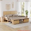 Full/Queen MDF Iron Rattan Bed End Cabinet with Sliding Doors, Multi-Material Bedroom Storage Cabinet, Bedside Rattan Organizer - 3 of 4