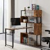 Home Office Computer Desk L-Shaped Corner Table, Rotating Computer Table with 5-Tier Bookshelf, 4 Installation Methods, Lockable Casters-The Pop Home - 2 of 4
