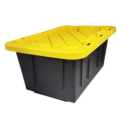 Heavy-Duty Stackable Black and Yellow Plastic Storage Totes