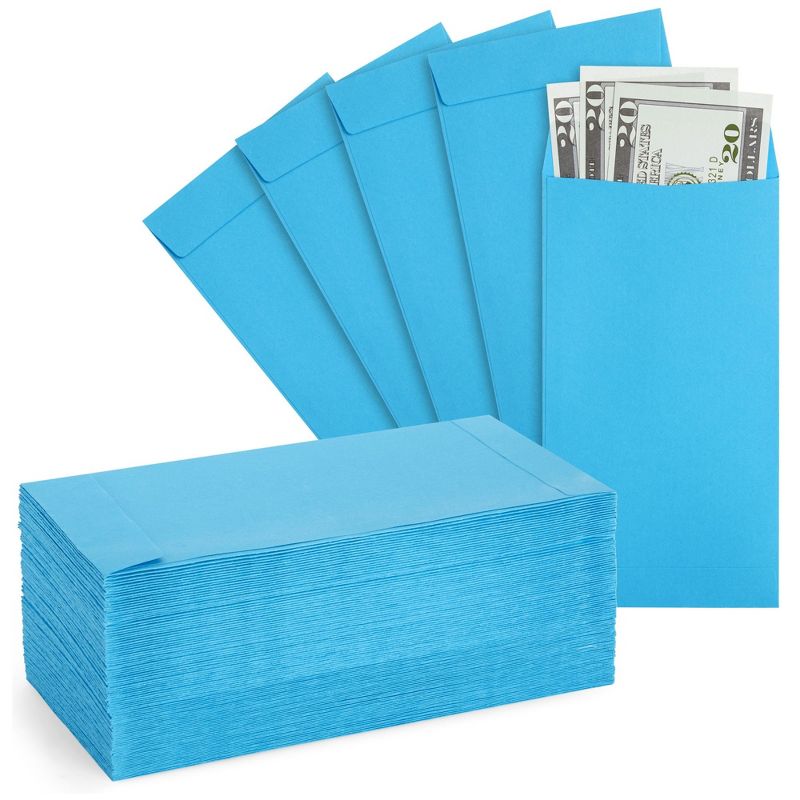 Okuna Outpost 100-Pack Blue Budgeting Kraft Paper Money Saving Envelopes Self Adhesive for Cash, 3.5 x 6.5 In, 1 of 9
